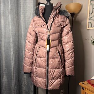 Nicole Miller Mauve Puffer Jacket with Faux Fur Trim
